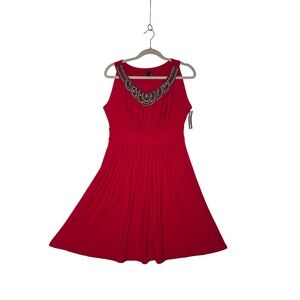 NWT Haani Womens Red Beaded Neckline Empire Waist Fit n Flare Dress
Sz L Party